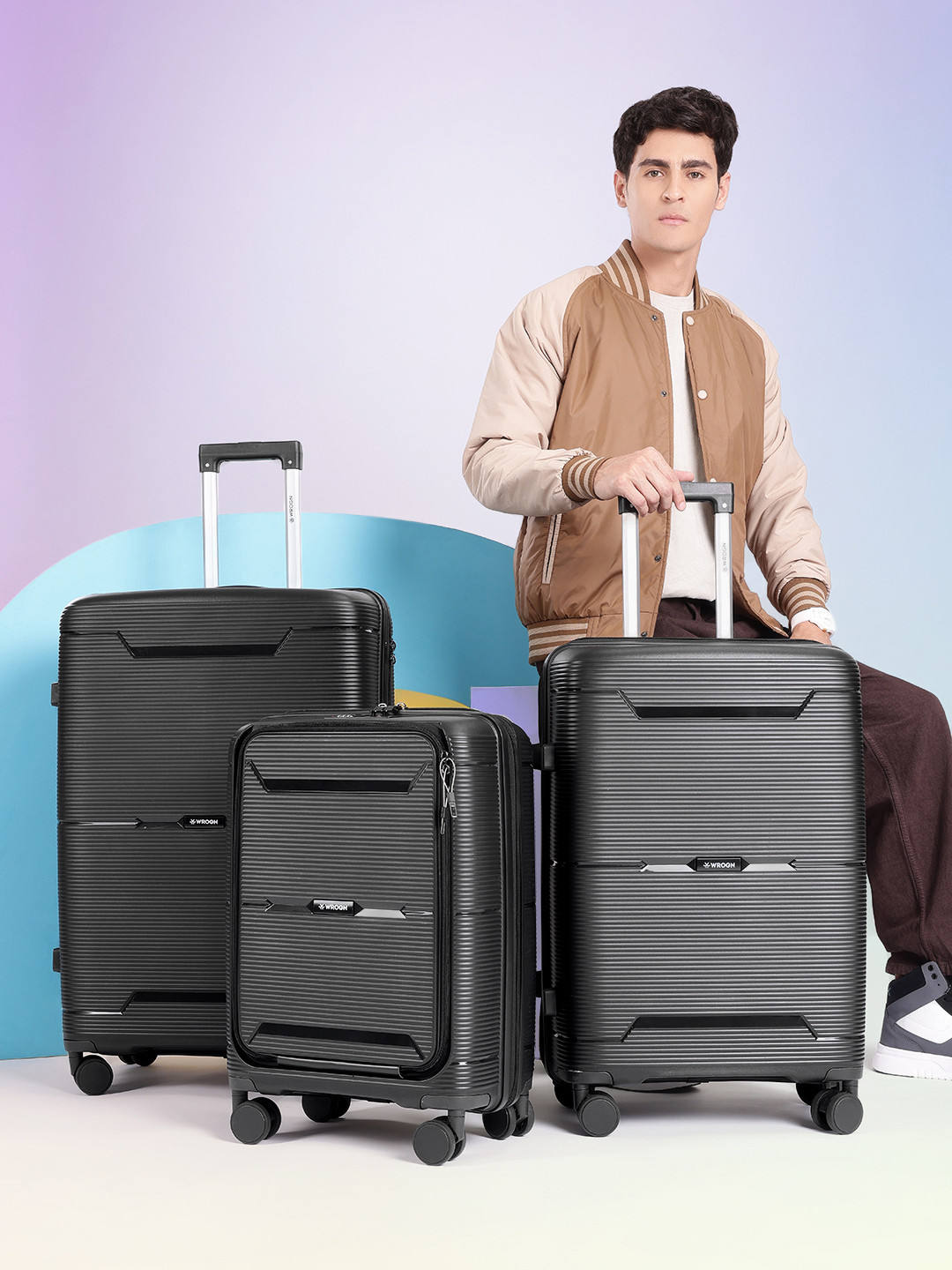 WROGN Set of 3 Textured 360 Degree Rotation Hard-Sided Trolley Bags 239L