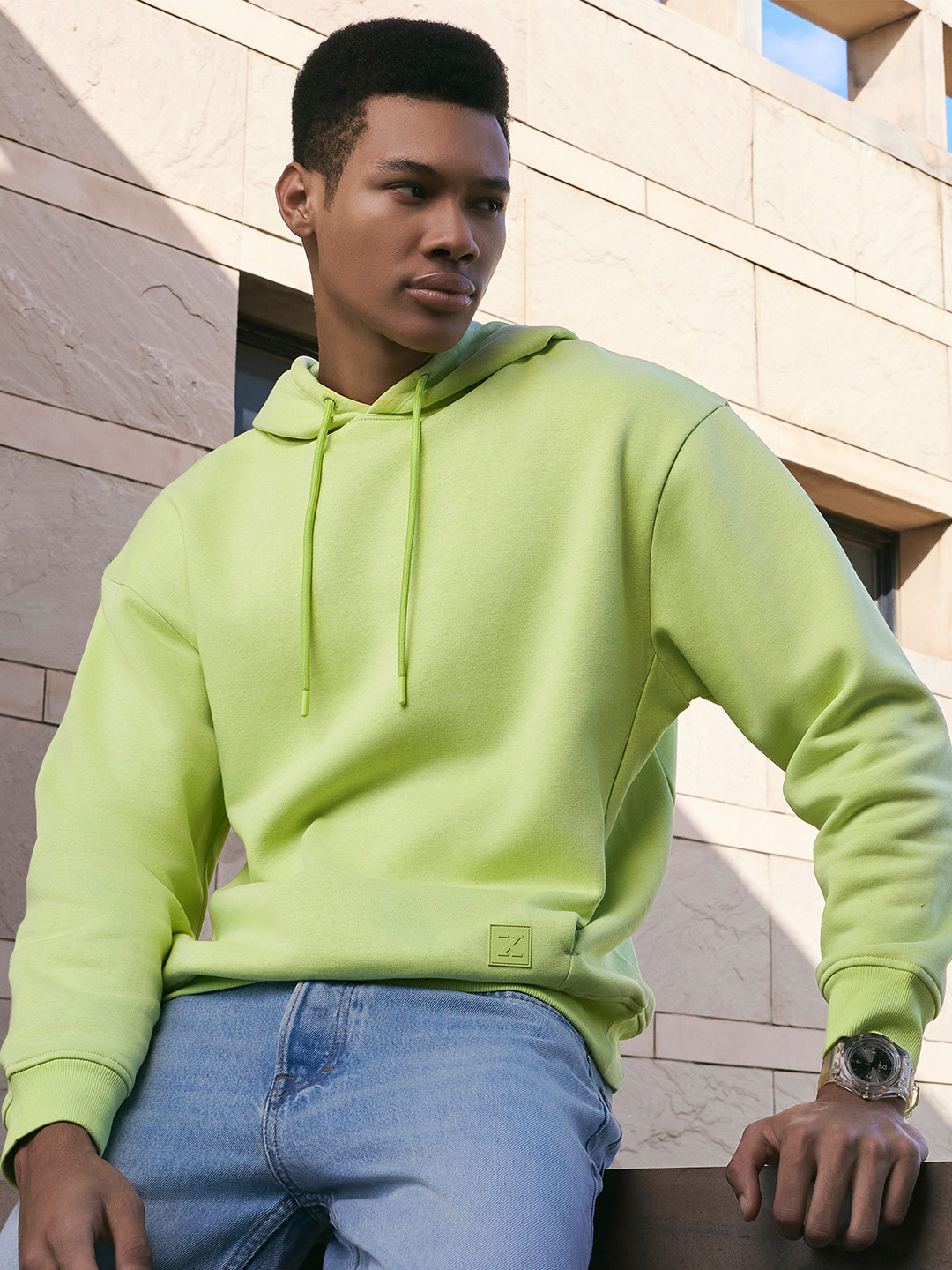 XYXX Men Oversized Solid Lime Green IntelliSmooth Pulse Hoodies