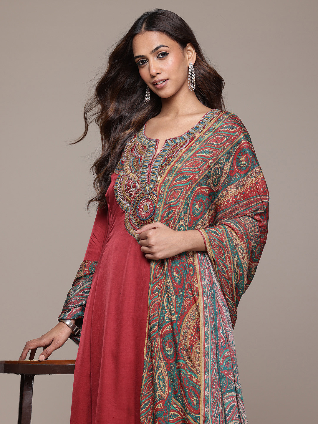 Ritu Kumar Panelled Thread Work Kurta with Trousers & With Dupatta