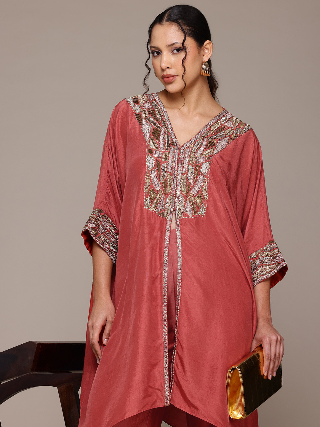 Ritu Kumar Women Alina Cut Yoke Design High Slit Sequinned Kurta with Palazzos