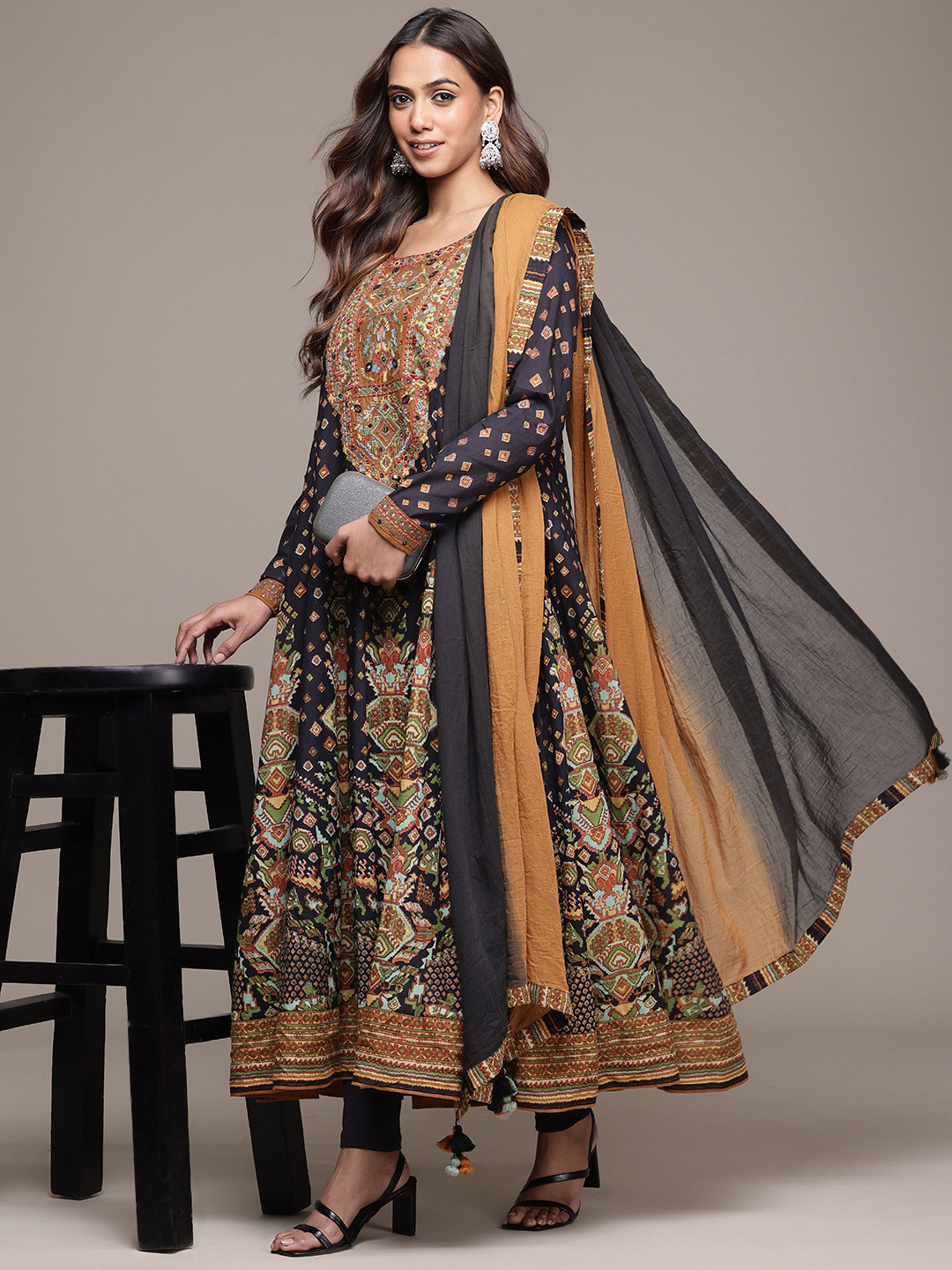 Ritu Kumar Printed Panelled Thread Work Pure Cotton Kurta Set With Dupatta