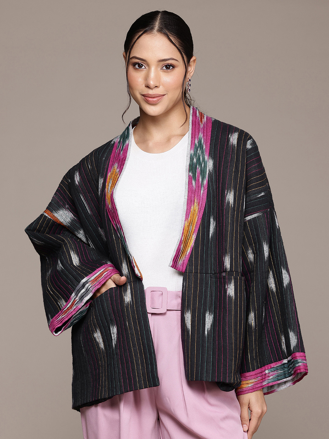 Ritu Kumar Ikat Print Open Front Jacket