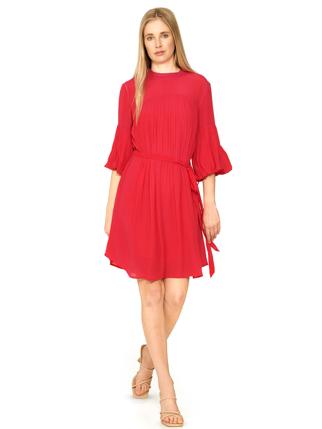 The Sancy Women Bell Sleeve Crepe A-Line Dress