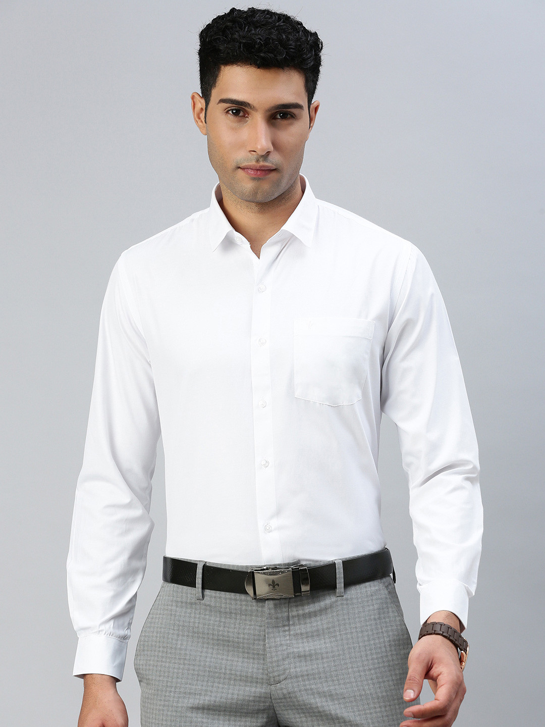 Ramraj Men Classic Spread Collar Solid Cotton Formal Shirt