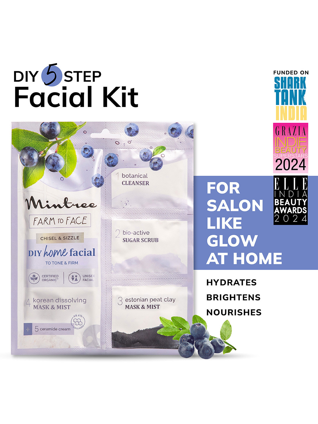 Mintree Farm To Face 5 Step Blueberry Glow Facial Kit - 45g