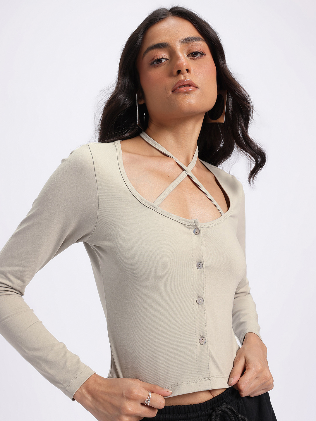 glitchez Criss-Cross Halter Neck Top