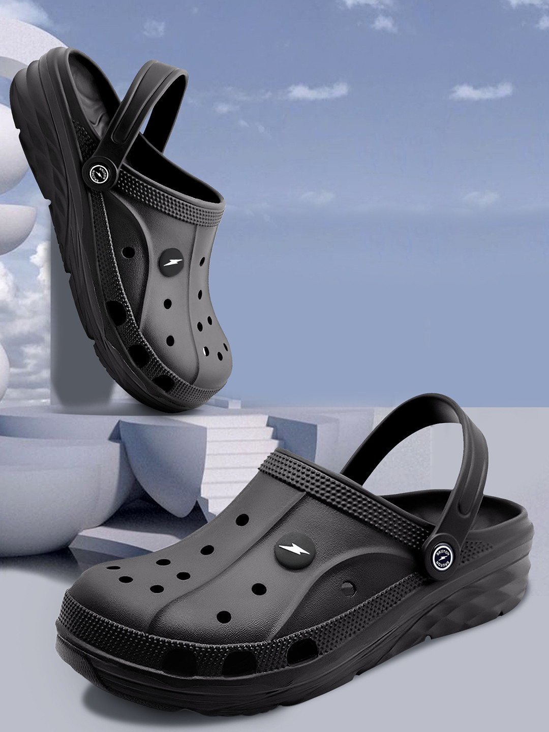 Bruton Men Solid Adjustable Back Strap Clogs