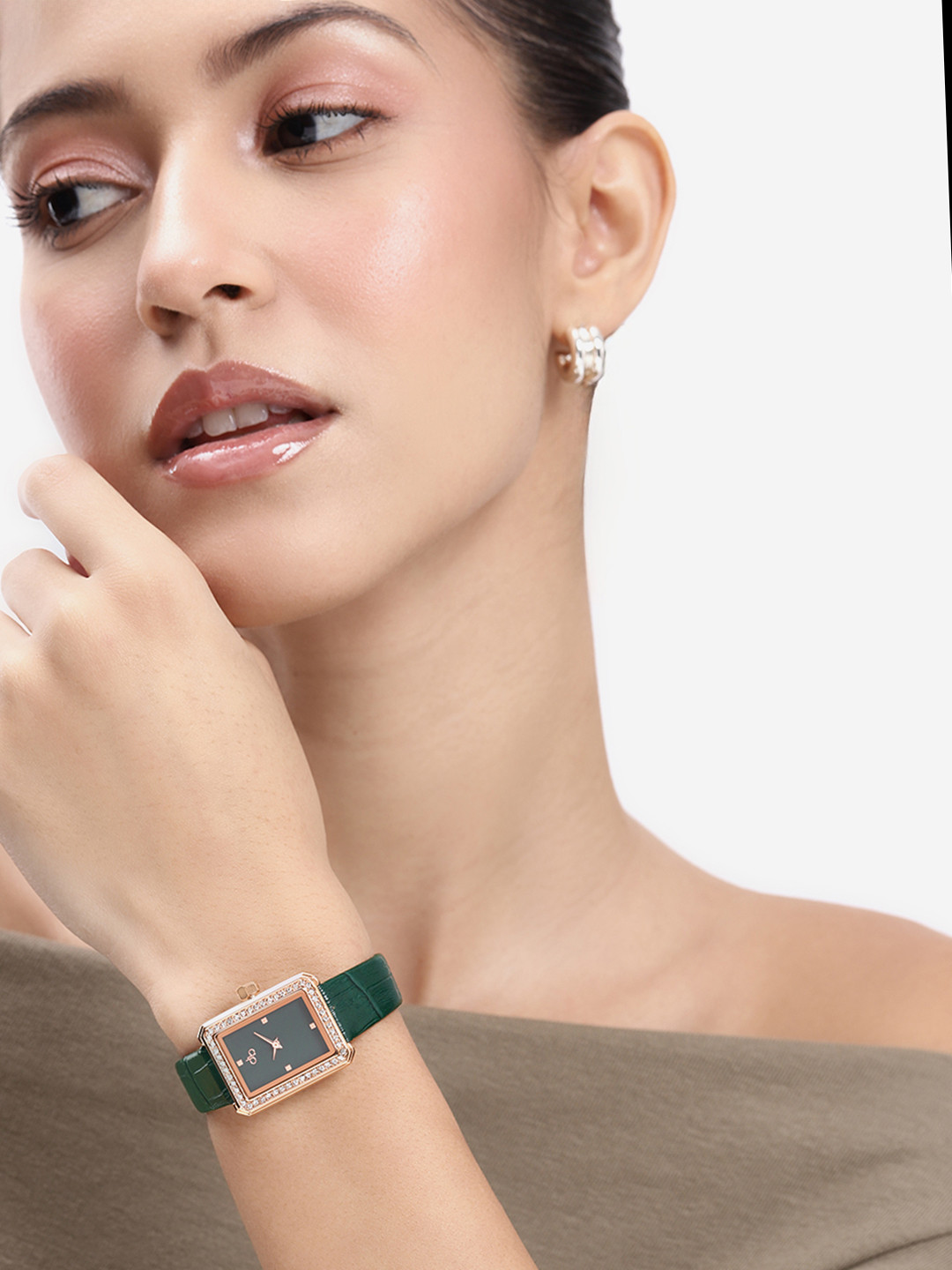 DressBerry Women Embellished Dial & Textured Straps Analogue Watch UT-A8620-GRN-DB