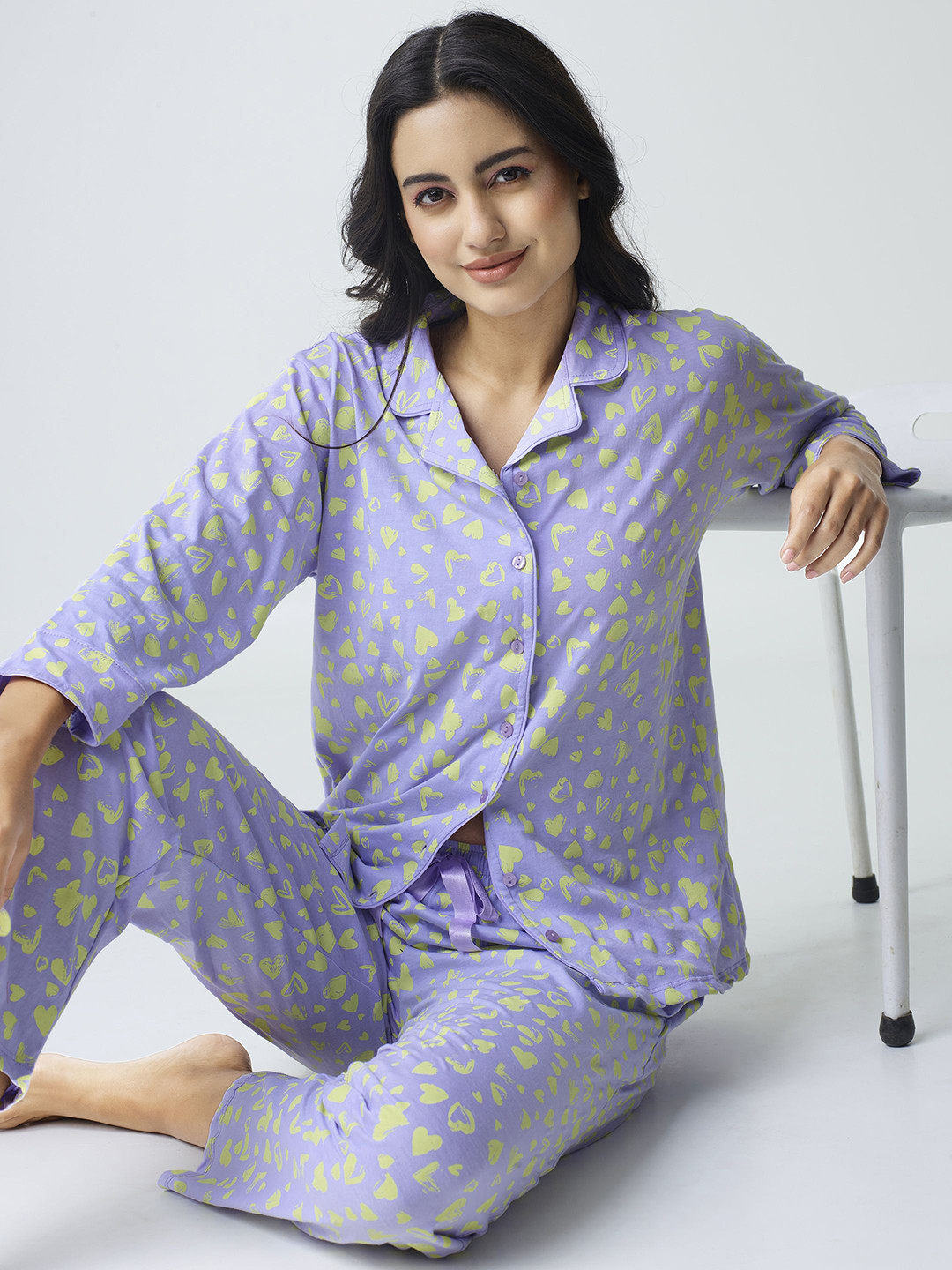 I like me Women Three-Quarter Sleeves Conversational Printed Night suit