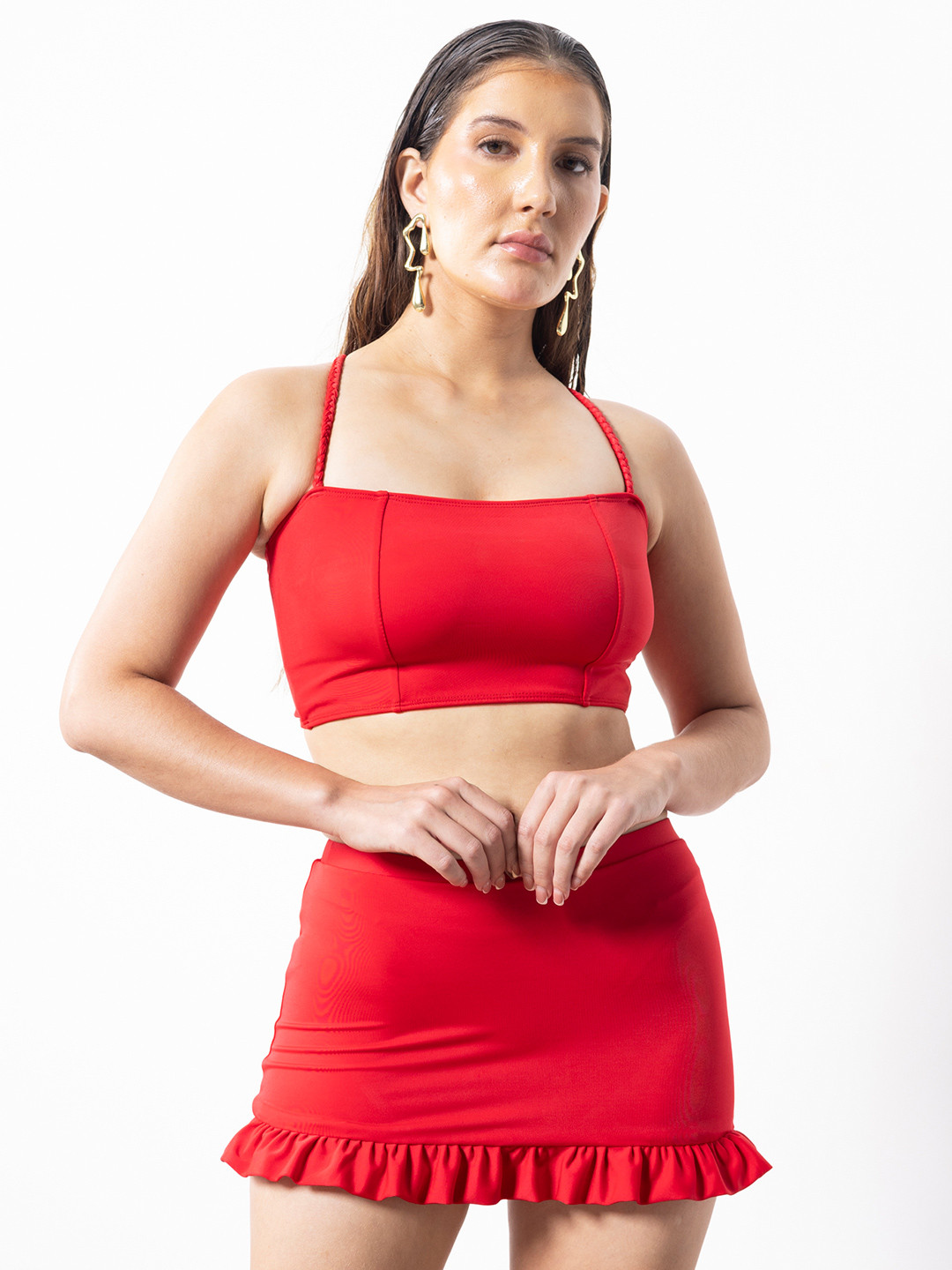 Aoba Women Red Swim Skirt Set