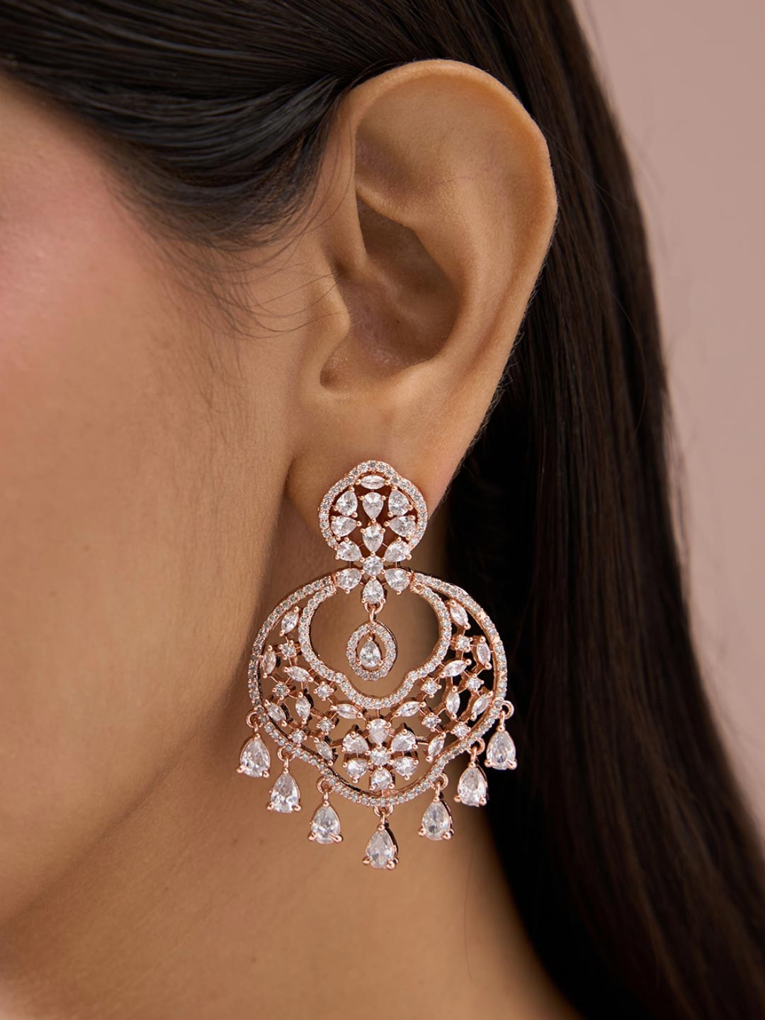 Fida 14k Rose Gold-Plated AAA American Diamond Drop Earrings