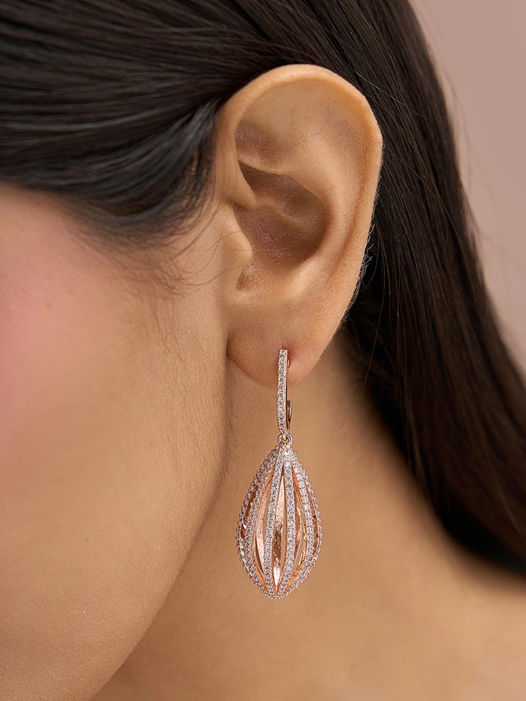 Fida 14K Rose Gold-Plated AAA American Diamond Cocktail Drop Earrings