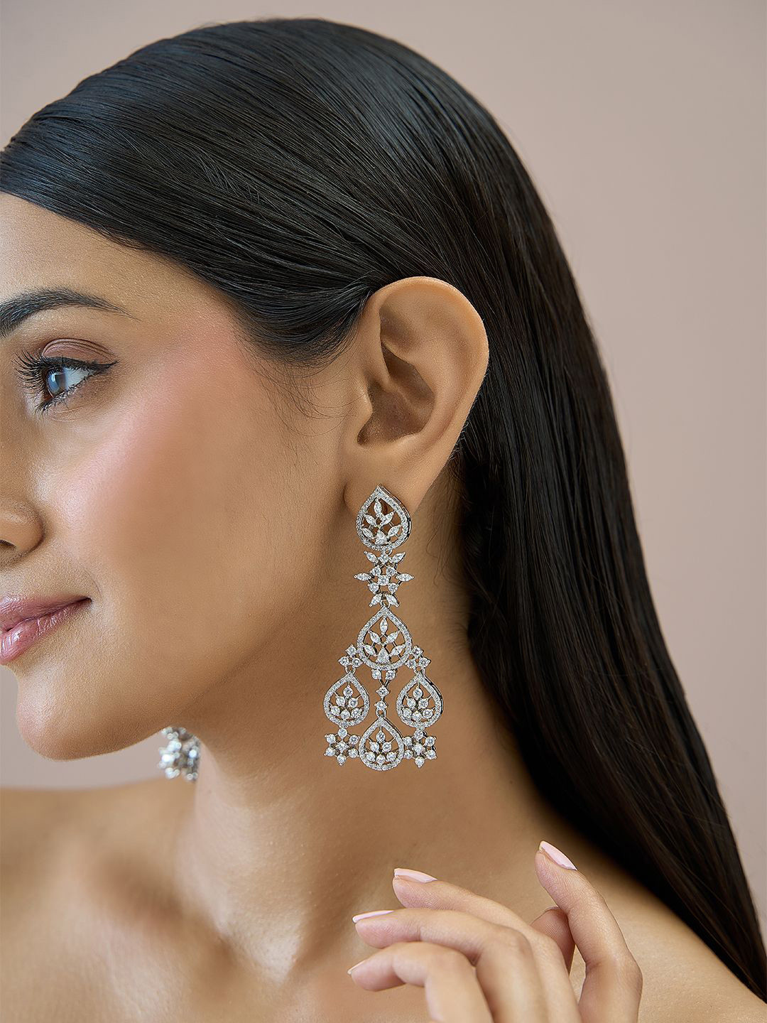 Fida Premium 14k Rhodium-Plated AAA American Diamond Chandbalis