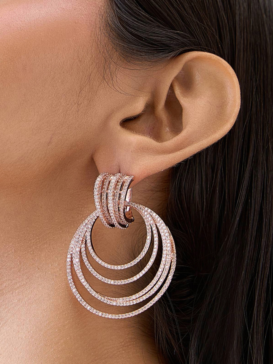 Fida 14k Rose Gold-Plated AAA American Diamond Drop Earrings