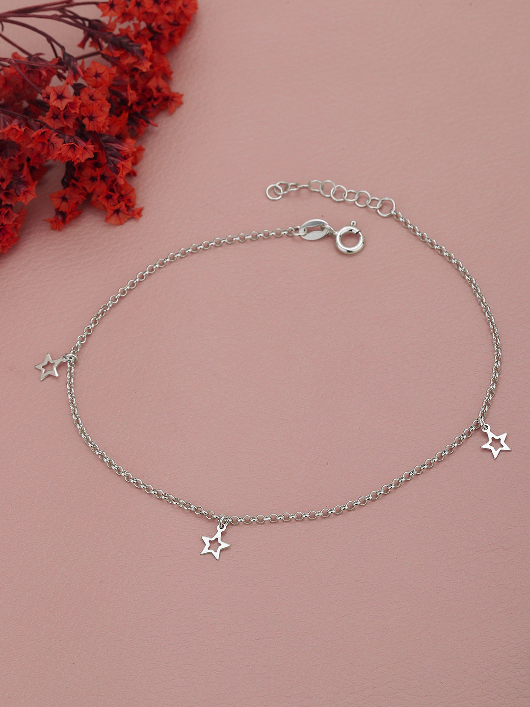 925 Sterling Silver Stars Charm Anklet