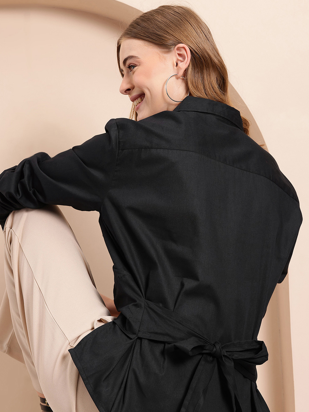 Mast & Harbour Cotton Shirt Wrap Style Top