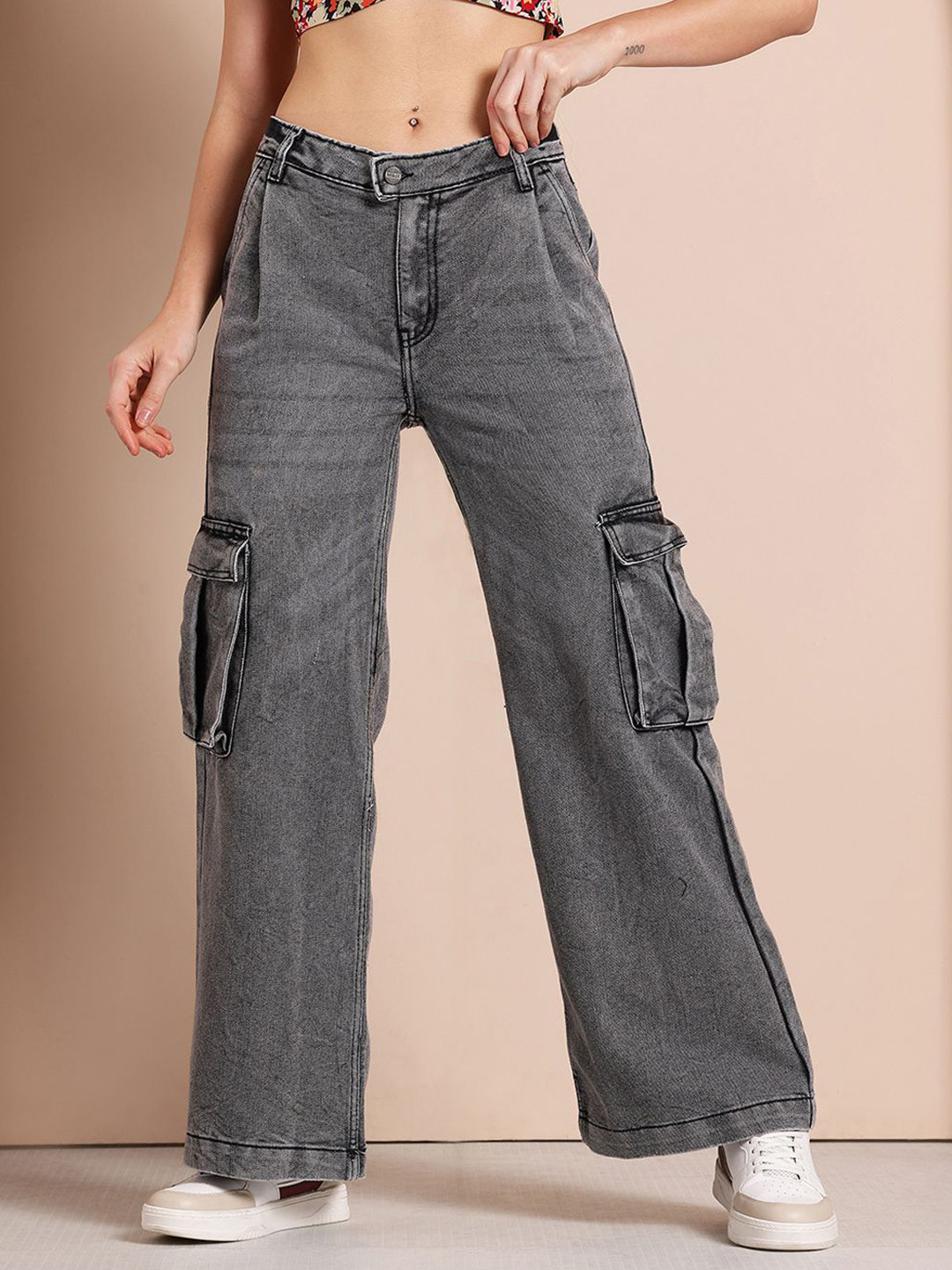 Mast & Harbour Women Wide Leg Cargo-Style Jeans