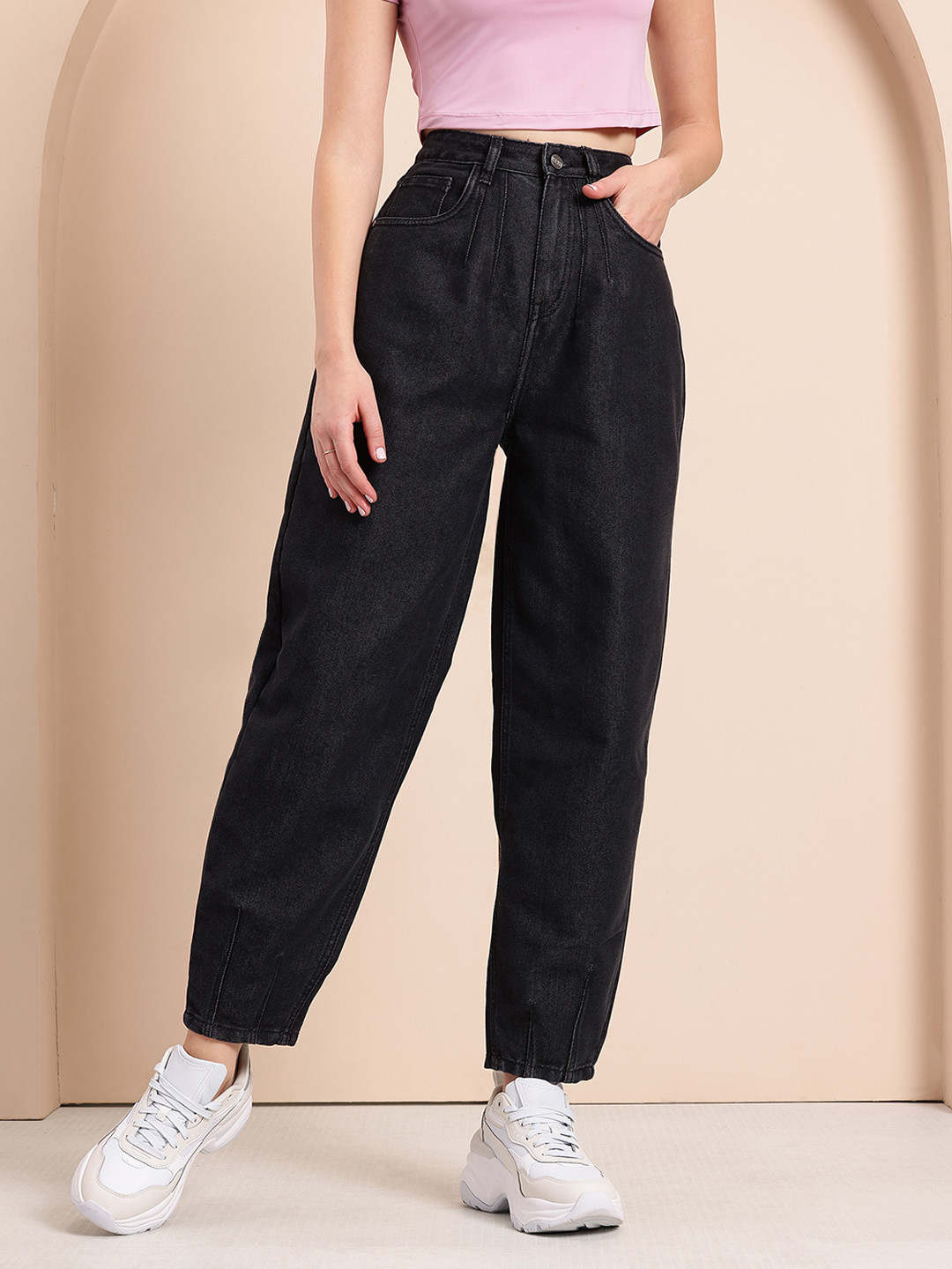 Mast & Harbour Women Barrel Fit Stretchable Jeans