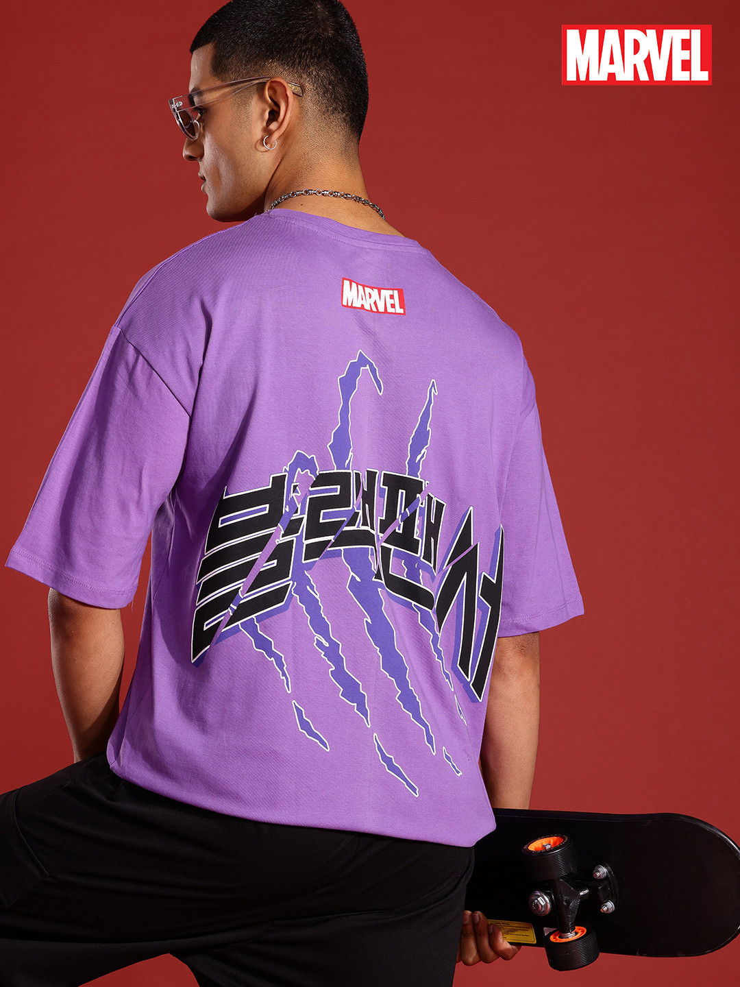 MARVEL STREET Black Panther Print Drop-Shoulder Sleeves Pure Cotton Oversized T-shirt