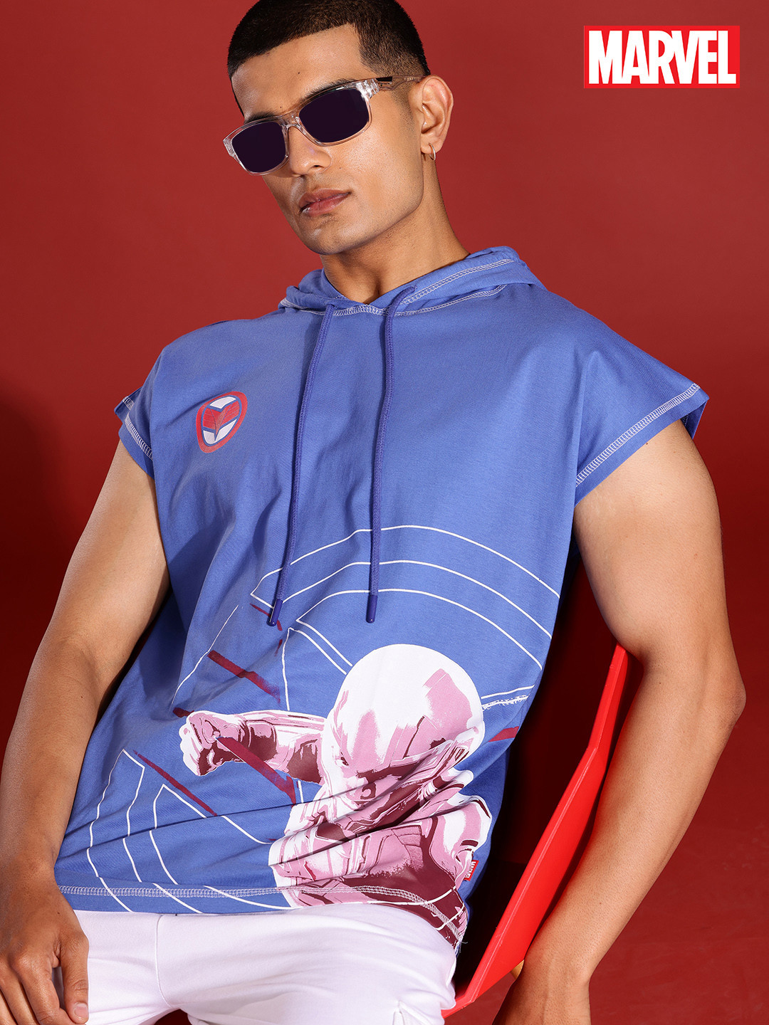 MARVEL STREET Flacon Print Hooded Pure Cotton Relaxed Fit T-shirt with Inverted Stitches