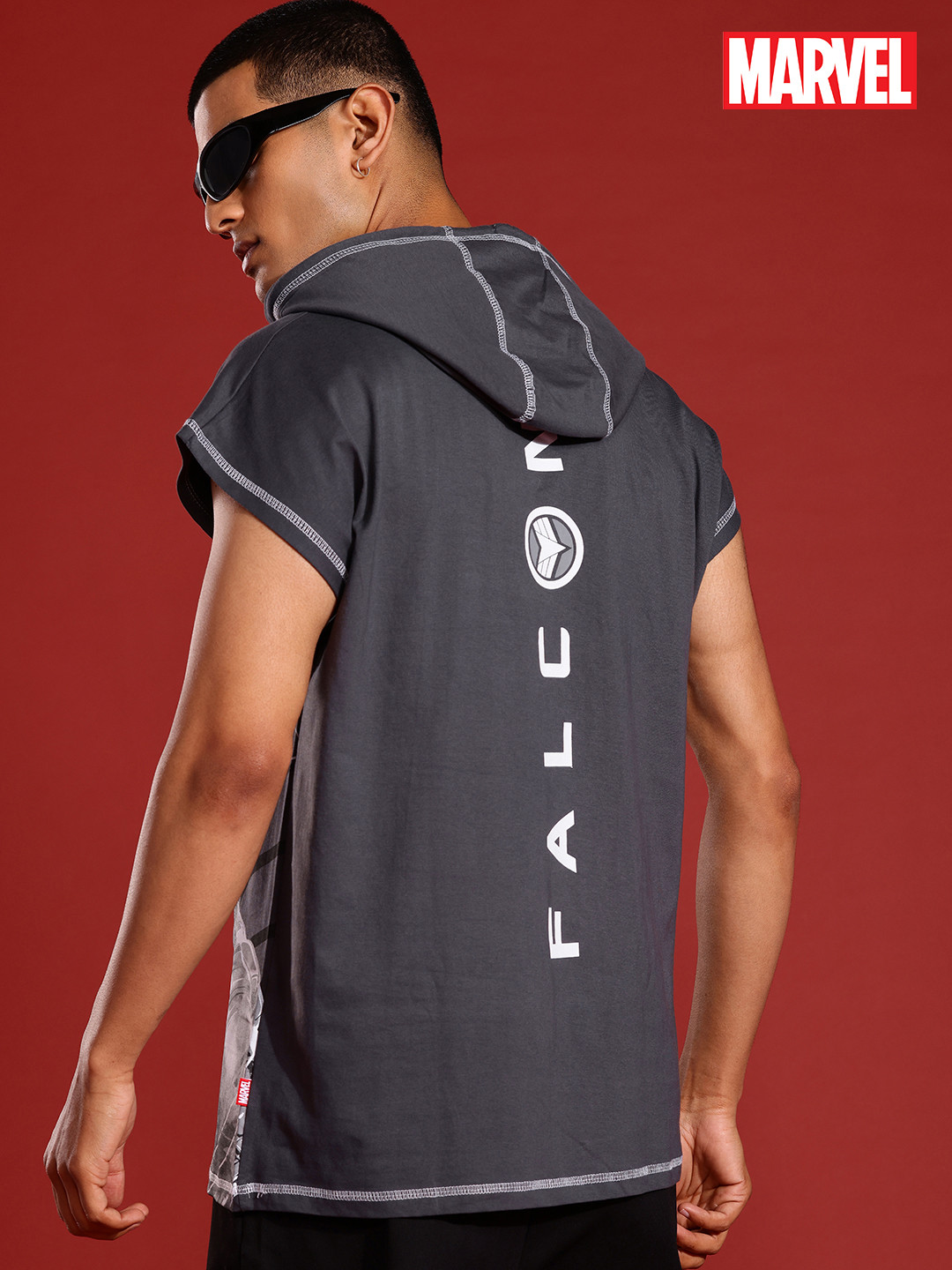 MARVEL STREET Flacon Print Hooded Pure Cotton Relaxed Fit T-shirt with Inverted Stitches