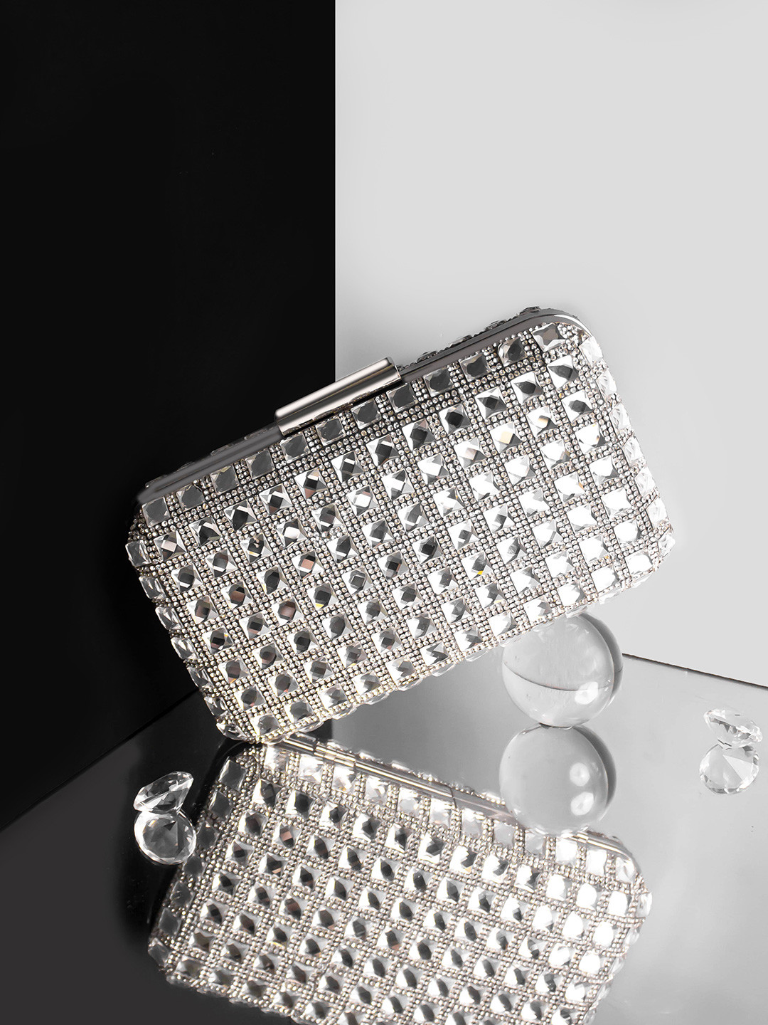 AlorBags The Silver Bling Embellished Box Clutch