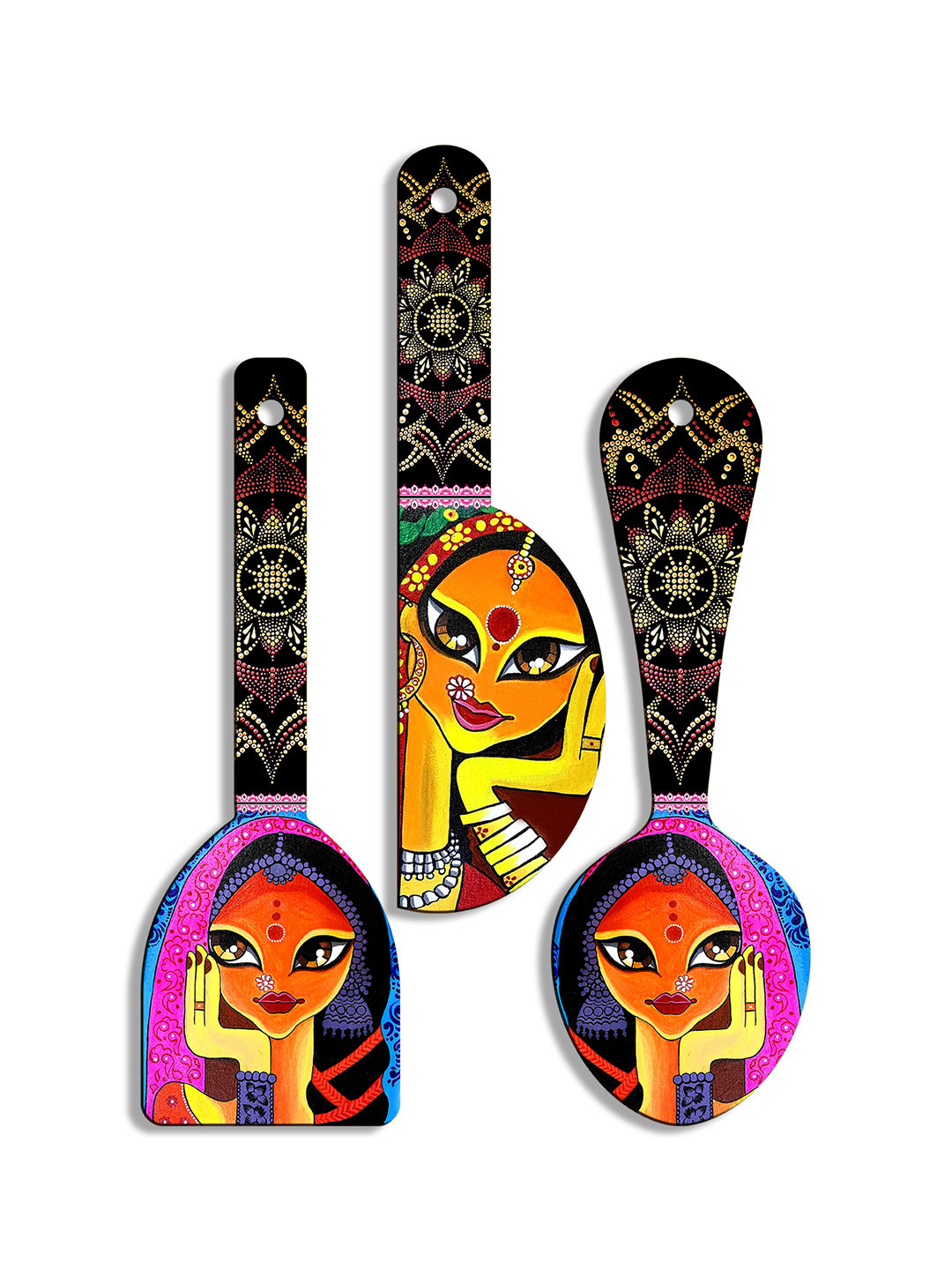 SEHAZ ARTWORKS Home Decoration Wood Ethnic Motifs Matte Hall 3Pcs Wall Hangings-20.1In