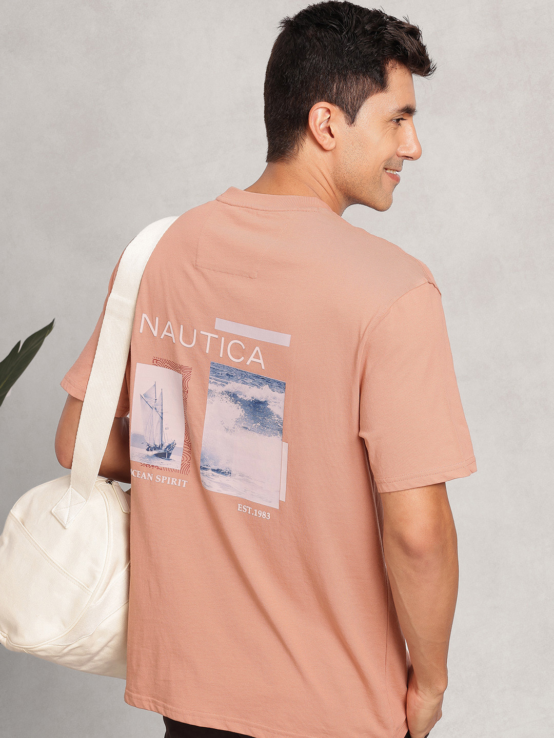 Nautica Photographic Printed Drop-Shoulder Sleeves Pure Cotton Relaxed Fit T-shirt