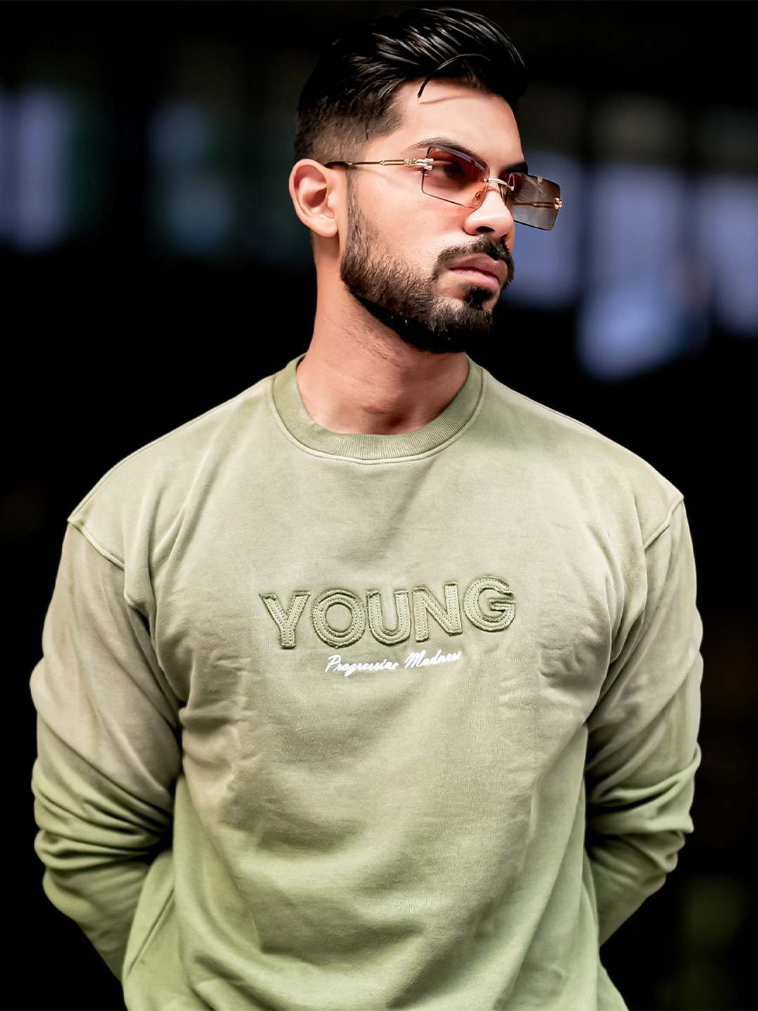 Maniac Men Washed Effect Embroidered Pullover Sweatshirt