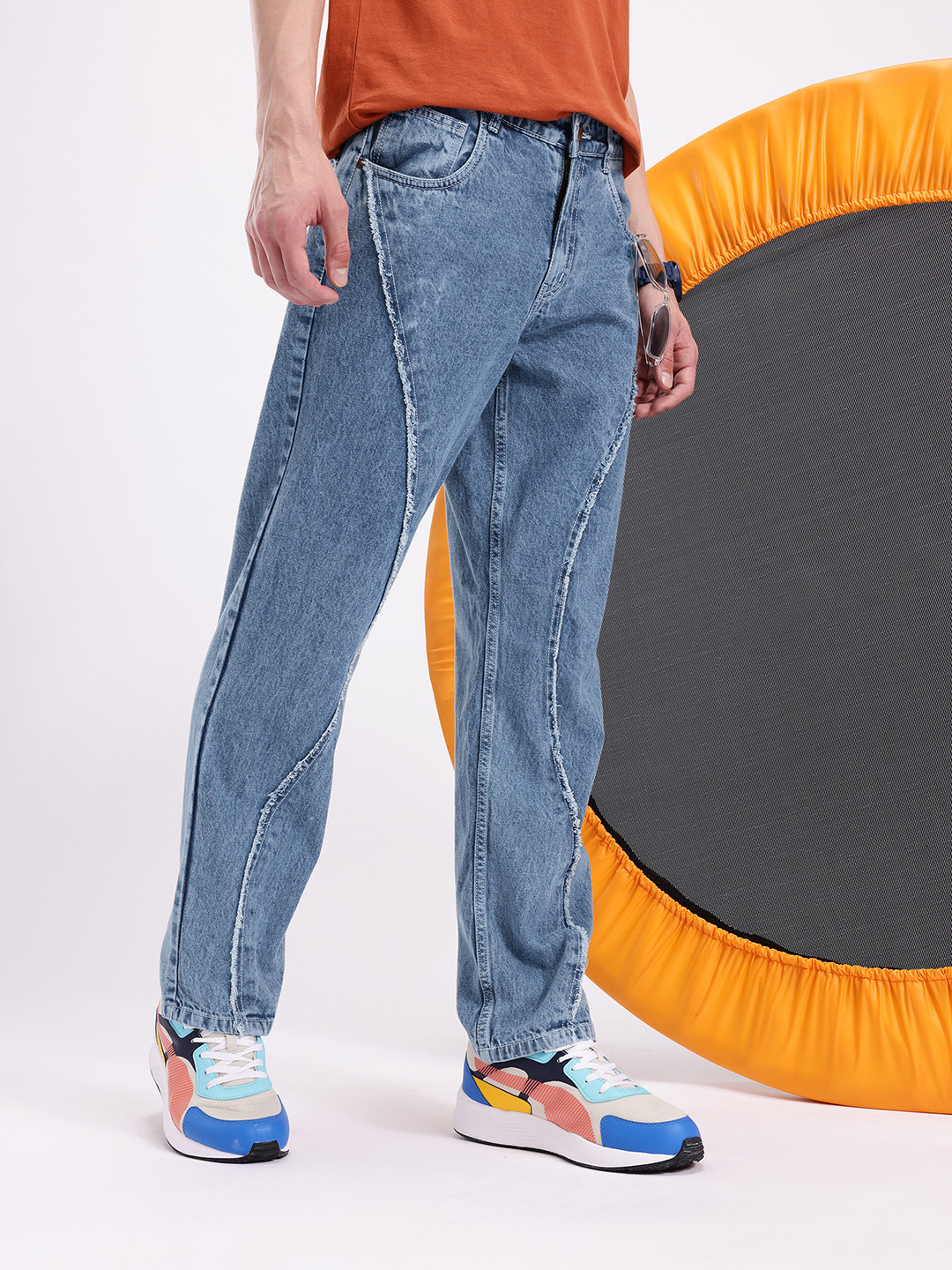 Kook N Keech Men Straight Fit Frayed Distress Jeans