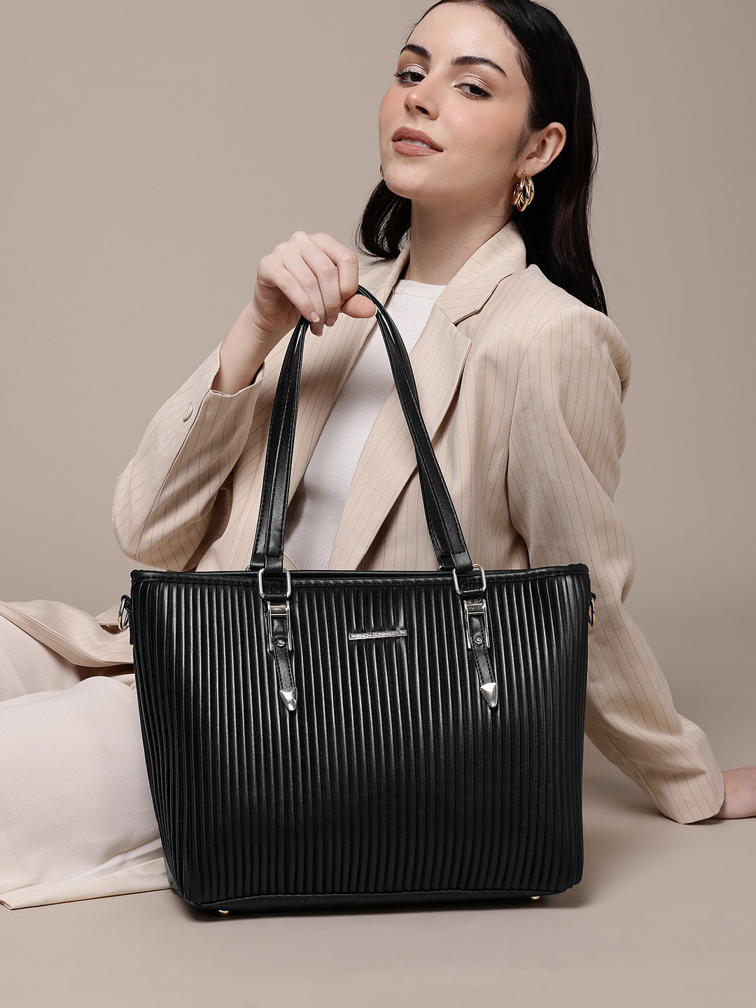 French Connection Structured Pleated Shoulder Bag