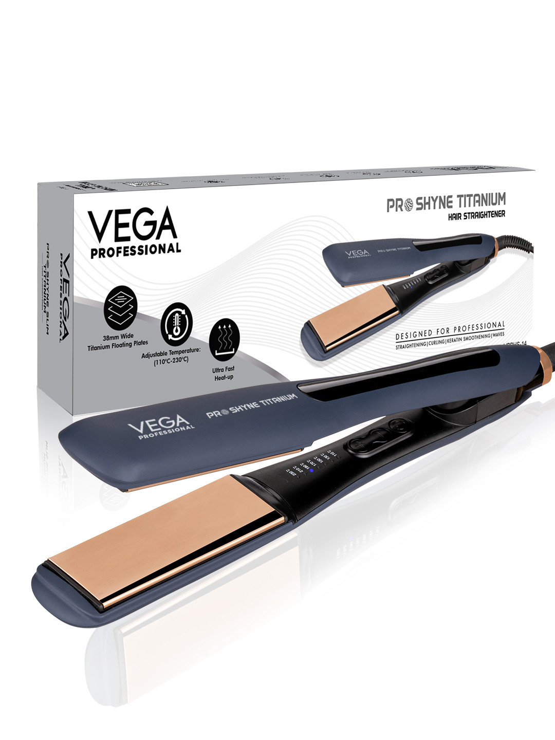 VEGA PROFESSIONAL Pro-Shine Titanium Hair Straightener With 38mm Wide - Blue VPPHS-14