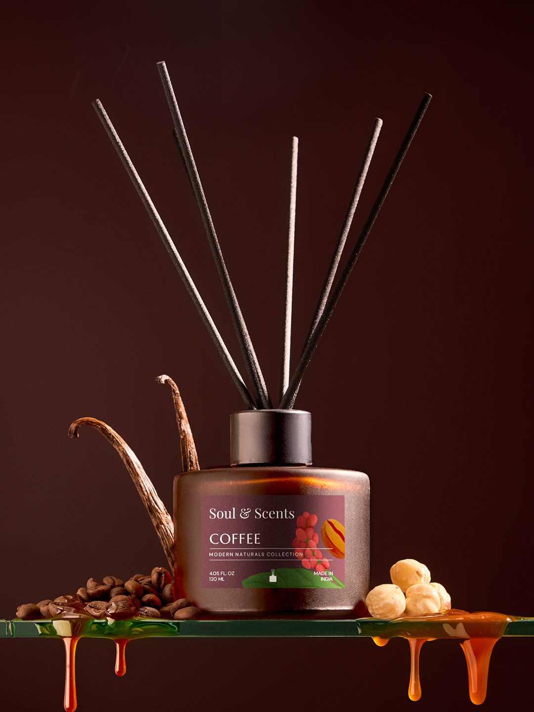 SOUL & SCENTS Coffee Fragrance Reed Diffuser With 6 Pieces Reed Sticks 120 ml