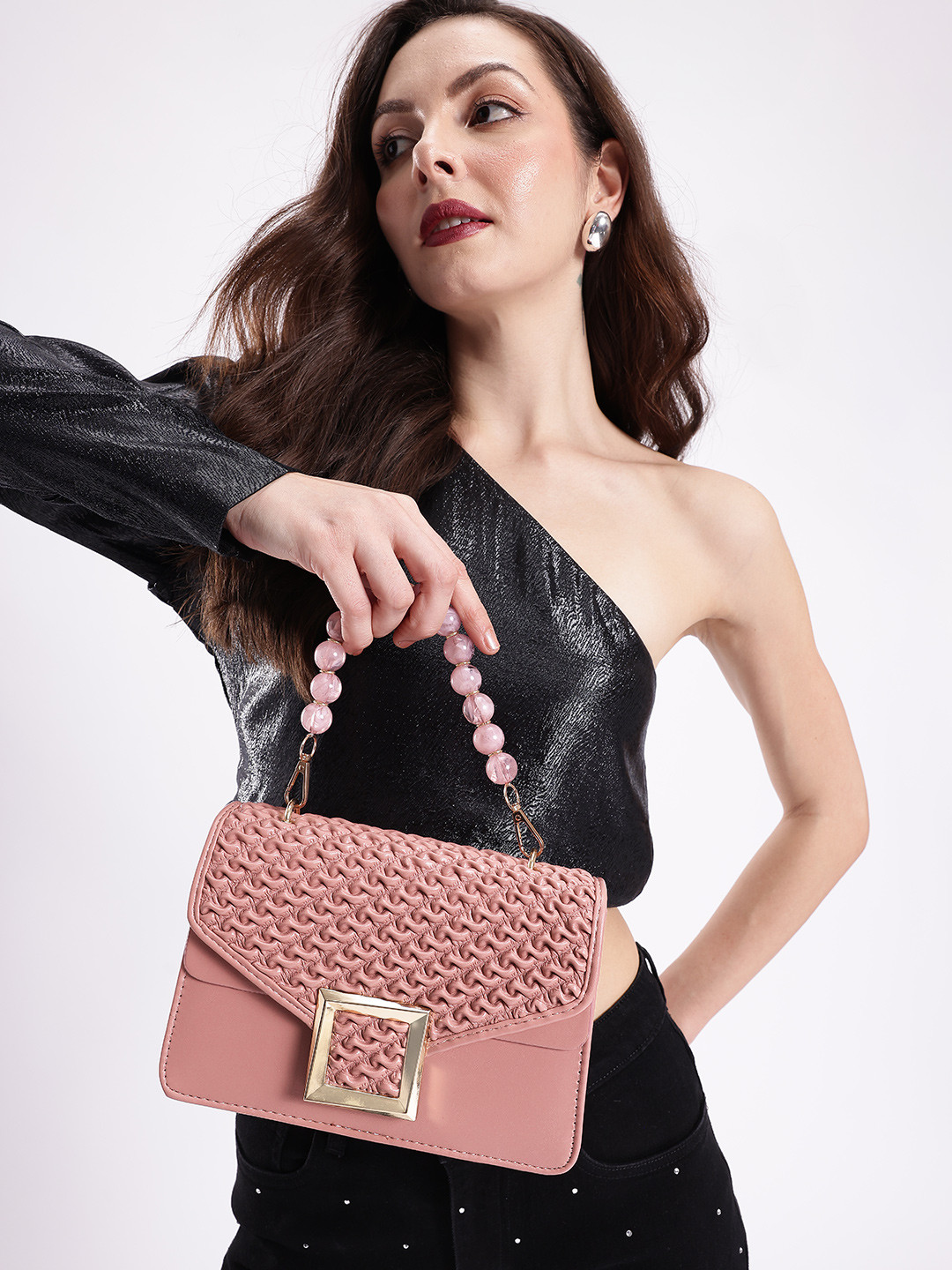 DressBerry Bubble Textured Structured Satchel