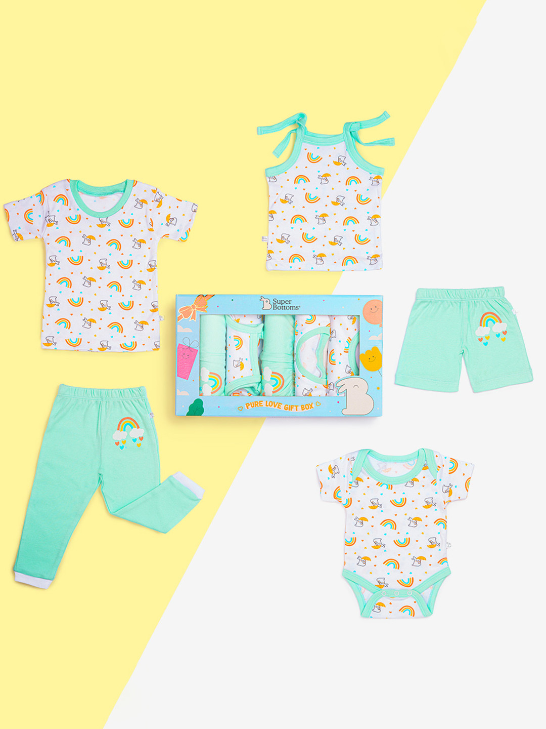 SuperBottoms Unisex Premium Clothing Gift Box for Newborn Baby Essentials 5 Pcs