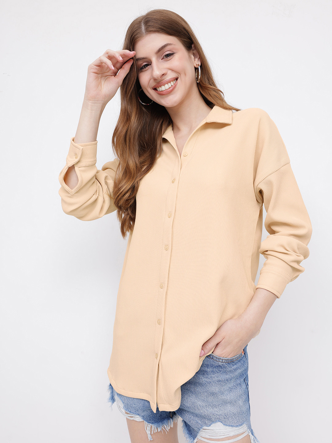 glitchez Drop-Shoulder Corduroy Relaxed Fit Shirt