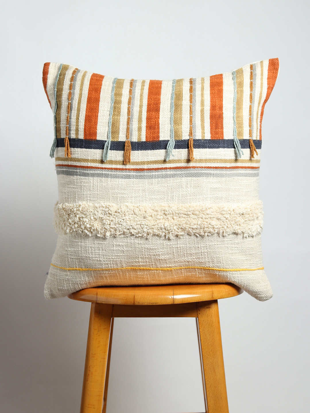 Art Avenue White & Rust Abstract Printed Cotton Square Cushion Cover