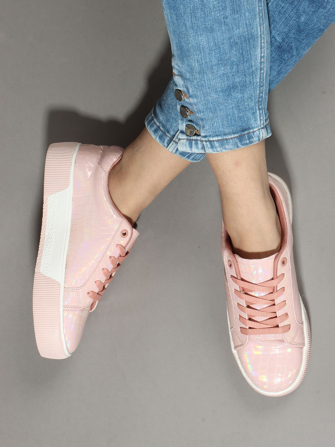 ELLE Women Textured Lace-Up Espadrilles Sneakers