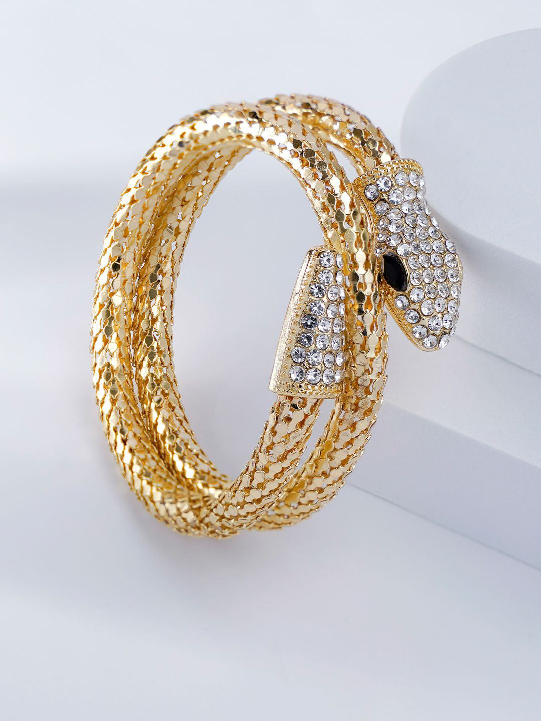 SWASHAA 18KT Gold-Plated Cubic Zirconia Studded Wraparound Lenka Snake Bracelet