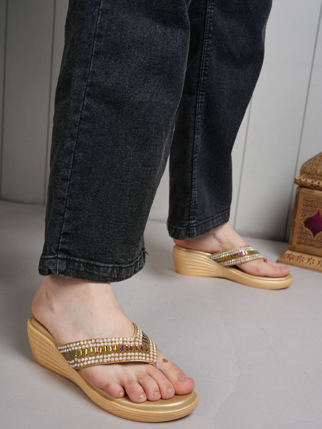 Anouk Women Embellished Studded Party Wedge Sandals