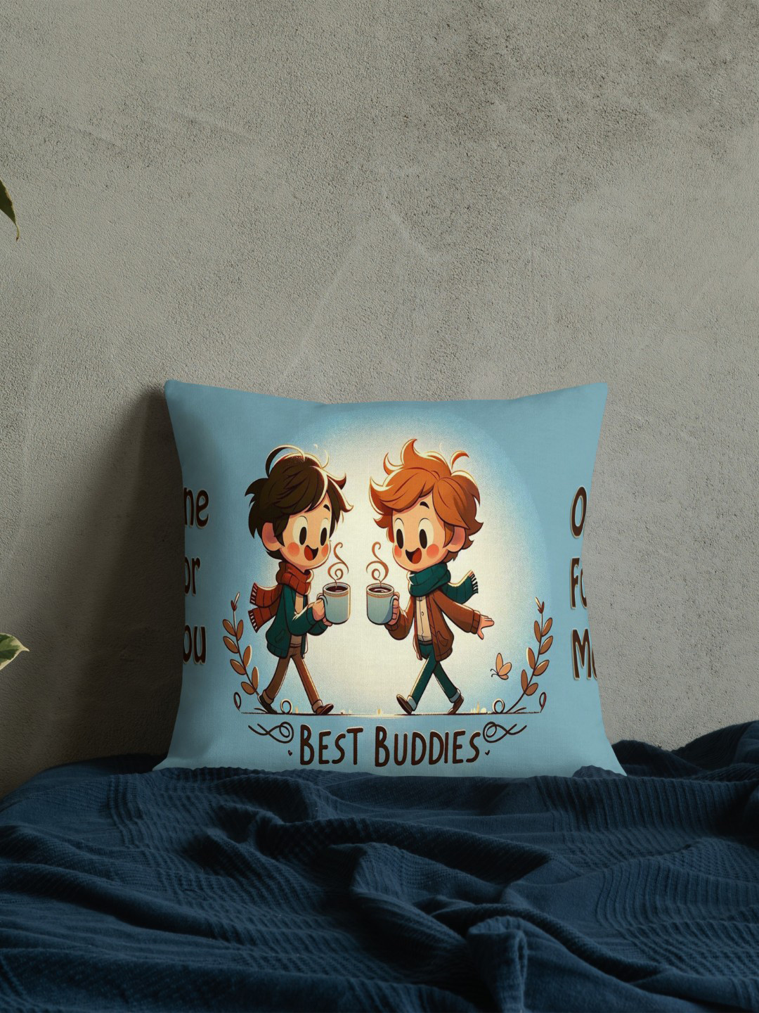 bettergiftflowers Brown & Blue Best Buddies Printed Square Filled Cushions