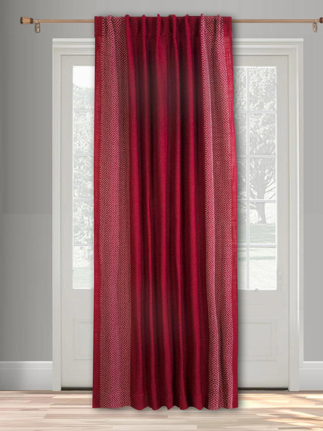 Fabindia Red Geometric Printed Room Darkening Door Curtain