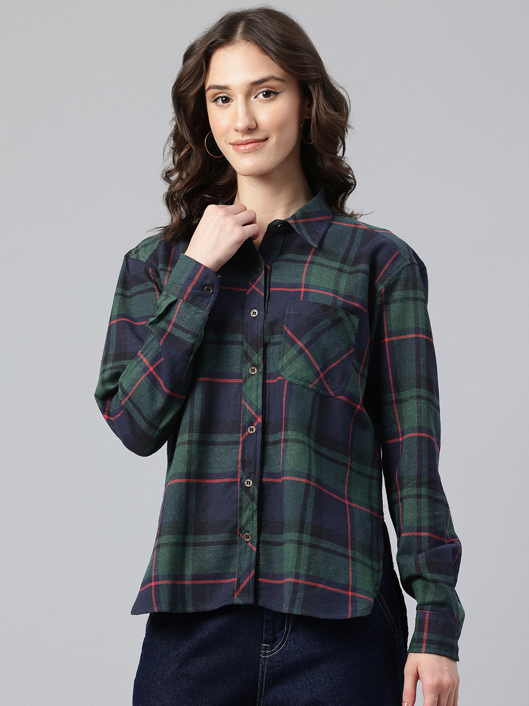 One Femme Modern Checked Casual Shirt