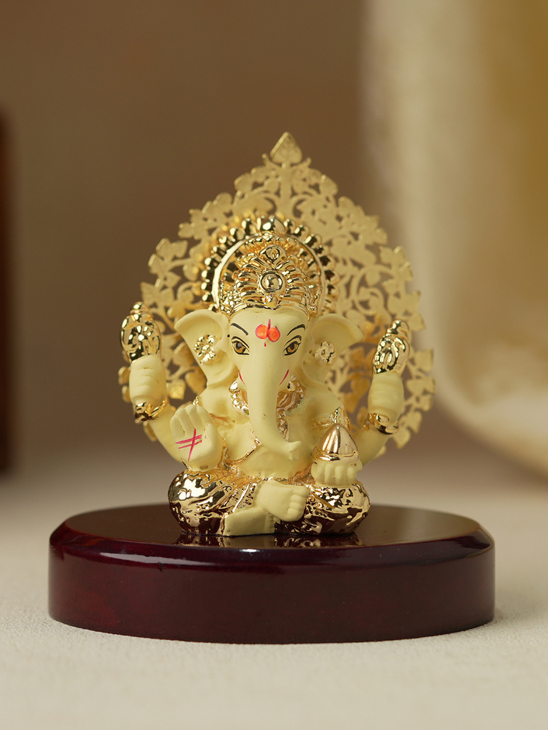 Voylla Elegant Lord Ganesh Gold Resin Glossy Prayer Room Small Showpiece - 3.5 Inches