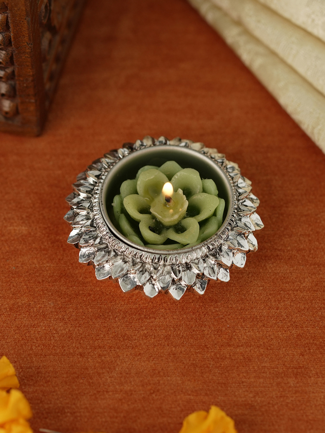 Voylla Silver Toned Decorative Tealight Candle Holders