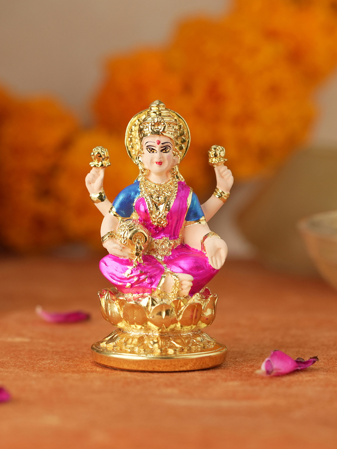 Voylla Lord Lakshmi Gold Resin Matte Prayer Room Small Showpiece - 3 Inches
