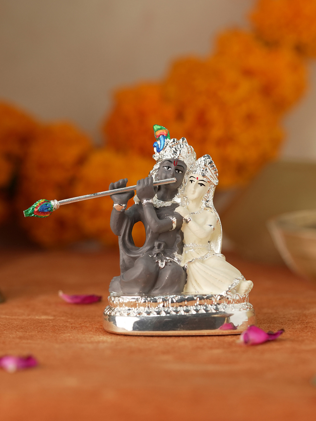 Voylla Love Lord Radha Krishna Silver Resin Metallic Prayer Room Small Showpiece -
