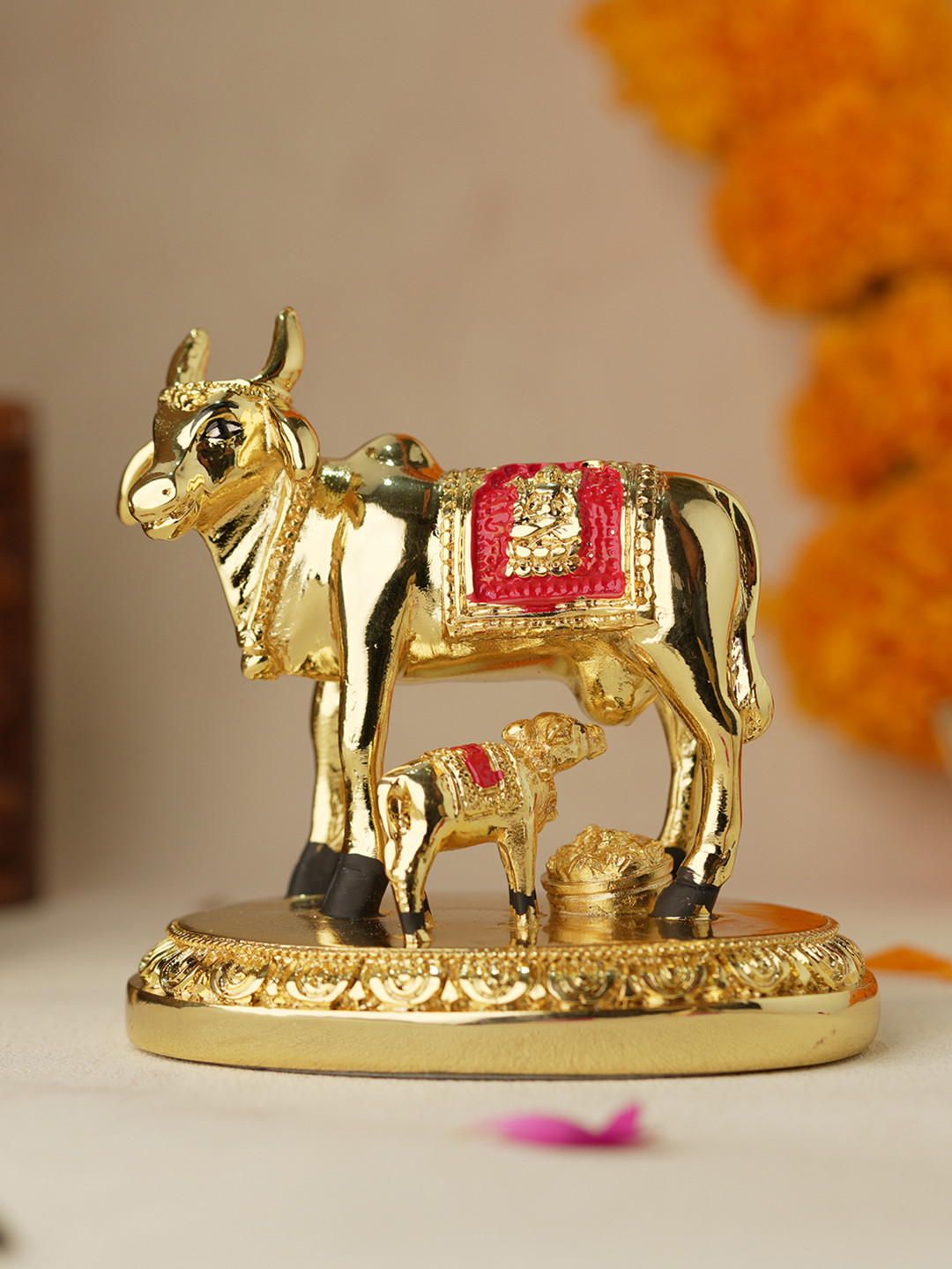 Voylla Gift Of Love Yellow Polyresin Glossy Prayer Room Small Showpiece - 3.7 Inches