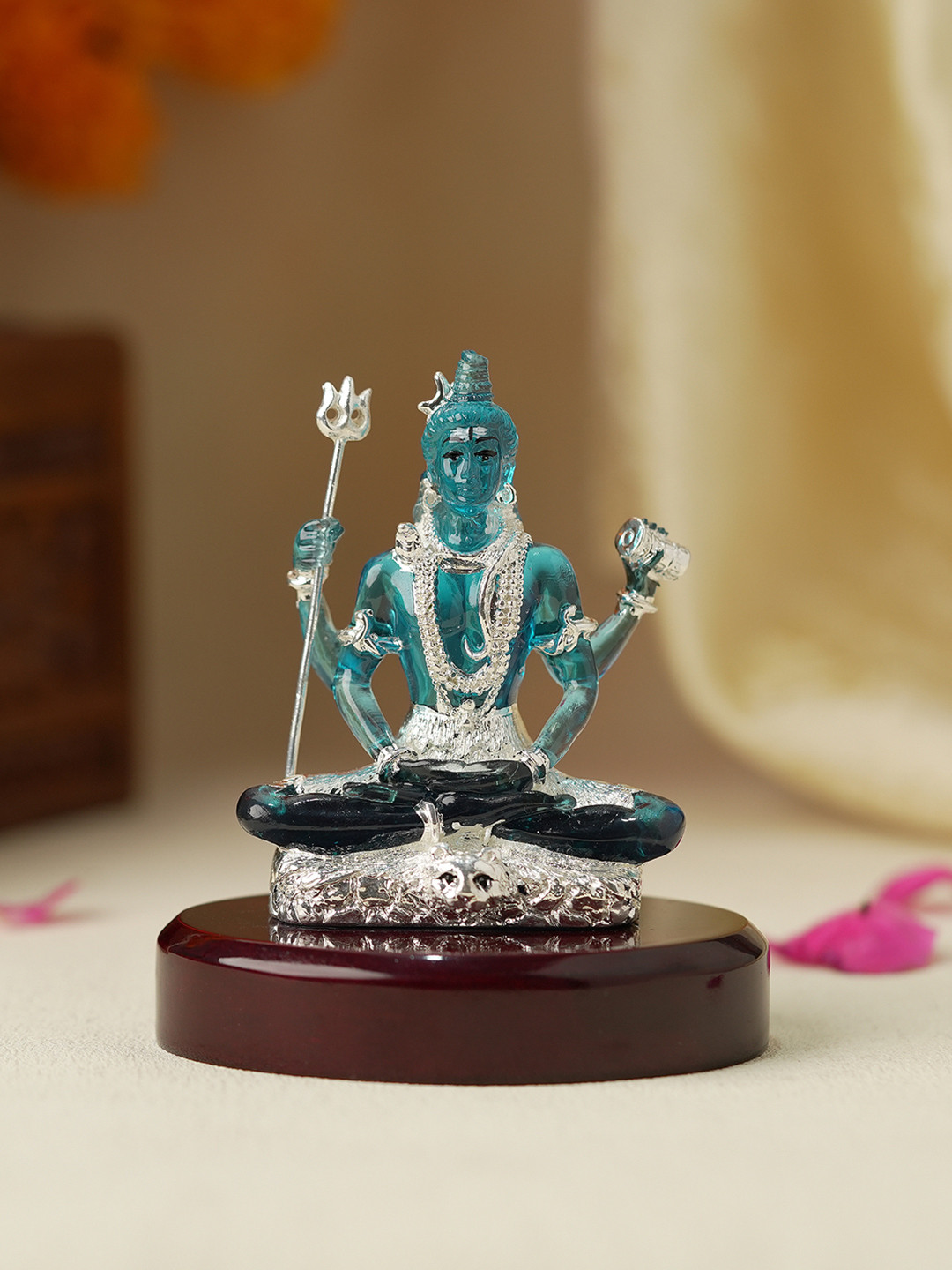 Voylla Divine Majestic Lord Shiva Silver Polyresin Matte Prayer Room Small Showpiece - 3.7 Inches