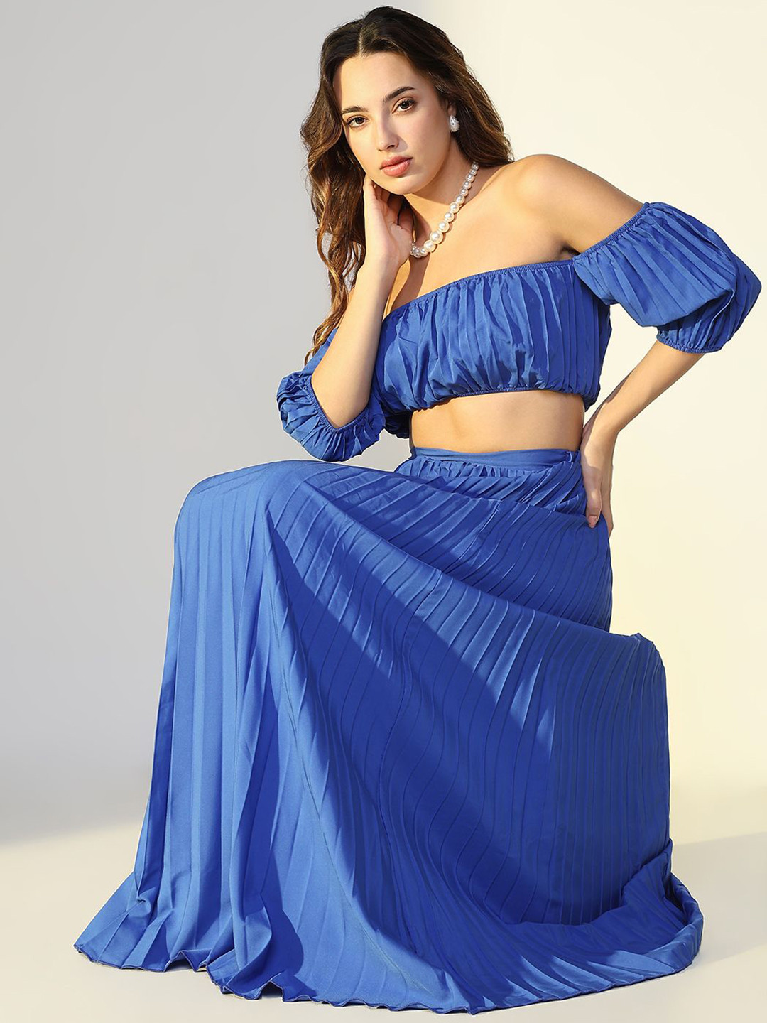 SHOWOFF Off-Shoulder Neck Short Sleeves Top With Skirt
